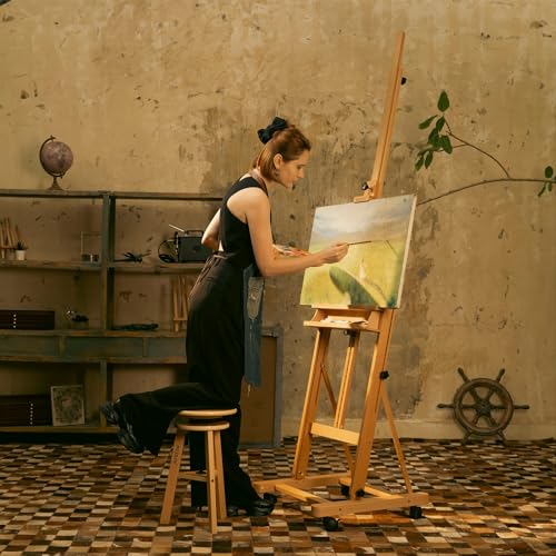 MEEDEN Studio Easel for Painting: Large H Frame Beech Wood Easel Adjustable 75" to 146" H and MEEDEN Titanium White Acrylic Paint 1L