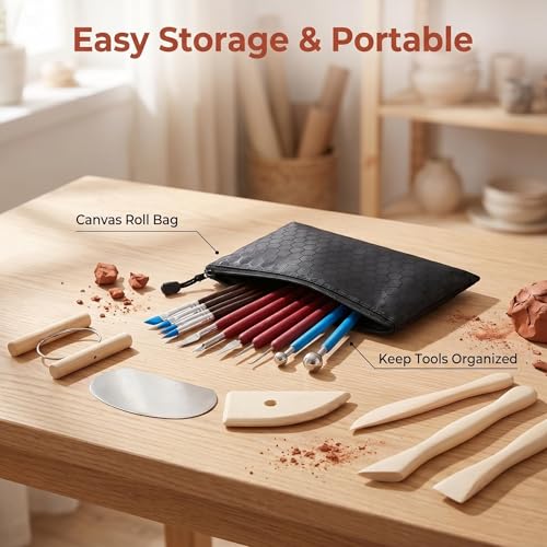 DaChihSheng 27 Pcs Clay Tools Kit Pottery Tools Polymer Clay Sculpting Tools Kit for Carving Air Dry Clay Tools Set for Adults Clay Sculpting Tools Ceramic Tools Graving Tools use for DIY Handicraft - color: Beige + Brownish Red