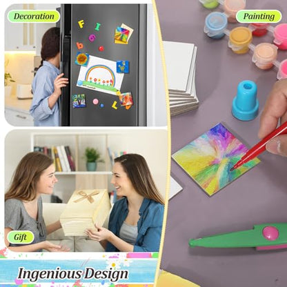 Engrowtic 75 Pcs Mini Magnetic Canvas Panel 3 x 3 Inch Square Small Canvas Boards with Magnet Back for Painting Fridge Art Paints Crafts DIY