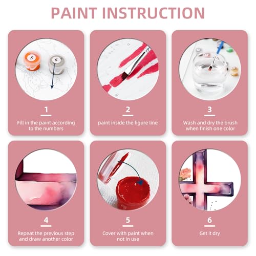 Ginkko Paint by Numbers Kit for Adults Beginner & Kids Ages 8-12 with Wooden Frame Easy Acrylic on Canvas 8x12 inch with Paints and Brushes, Cross and Flower(Include Framed) - color: CrossFlower framed, size: 8x12 Inch