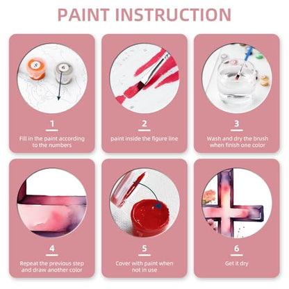 Ginkko Paint by Numbers Kit for Adults Beginner & Kids Ages 8-12 with Wooden Frame Easy Acrylic on Canvas 8x12 inch with Paints and Brushes, Cross and Flower(Include Framed) - color: CrossFlower framed, size: 8x12 Inch