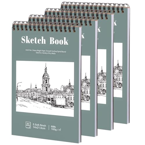 4 Pack Small Sketch Books, 5.5 x 8.5 Inch Mini Sketchbook, 68lb/100gsm Spiral Bound Small Sketch Pad, Acid Free Art Supplies Drawing Painting Sketchbook for Kids, Beginners, Artists (30 Sheets Each) - color: Light Cyan, size: 5.5 × 8.5Inch（4 Pack）