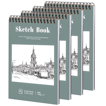 4 Pack Small Sketch Books, 5.5 x 8.5 Inch Mini Sketchbook, 68lb/100gsm Spiral Bound Small Sketch Pad, Acid Free Art Supplies Drawing Painting Sketchbook for Kids, Beginners, Artists (30 Sheets Each) - color: Light Cyan, size: 5.5 × 8.5Inch（4 Pack）