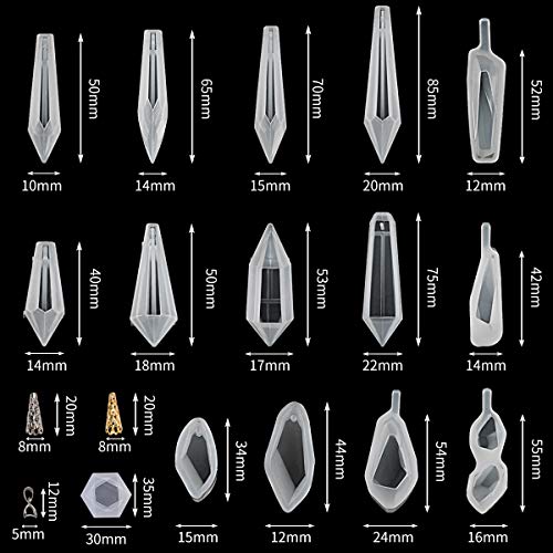 Suhome Crystal Resin Molds,15 PCS Silicone Molds for Resin, Pendulum Resin Pendant Molds for Making Necklace, UV - color: Pendant