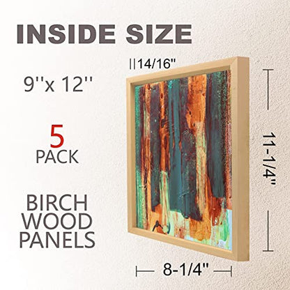 Cupohus Unfinished Birch Wood Boards Canvas for Painting, 5 Packs 3/4'' Deep Cupohus 9'' x 12'' Wooden Cradled Panels for Pouring Art, Crafts, Paints and More - size: 9" x 12"