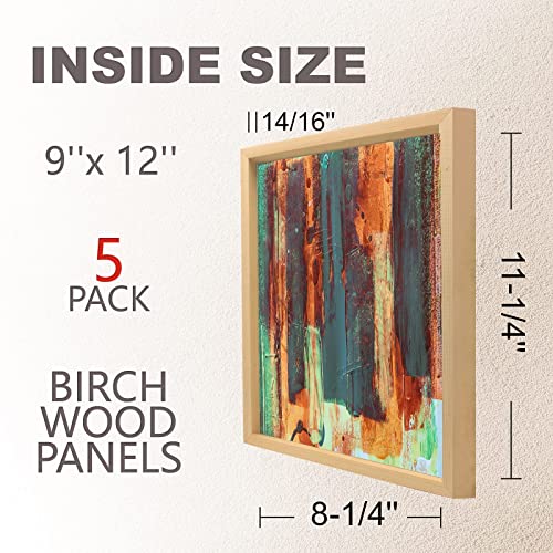 Cupohus Unfinished Birch Wood Boards Canvas for Painting, 5 Packs 3/4'' Deep Cupohus 9'' x 12'' Wooden Cradled Panels for Pouring Art, Crafts, Paints and More - size: 9" x 12"