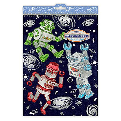 eeBoo: Silver Robots Spiral Bound Blank Sketchbook - 60 Pages, 140 GSM/95 LB Paper, 8.5x11, Eco-Friendly, Kids Art Supplies - style: Silver Robots