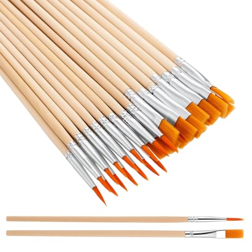 Jeffdad 30 Pcs Paint Brushes Set, Artist Paint Brush Nylon Hair PaintBrushes with Flat and Round Pointed Face Paintbrush Acrylic Paintbrush Set for Acrylic Oil Watercolor Painting Drawing Figurines