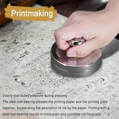 Stainless Steel Ball Stamping Tool, Printmaking Press Tools, Diameter 7/9/12 Cm, Even Pressure, Malian Brocade Box & Malian Brocade Bag, for Linocut, Scrapbooking Crafting - size: 12cm