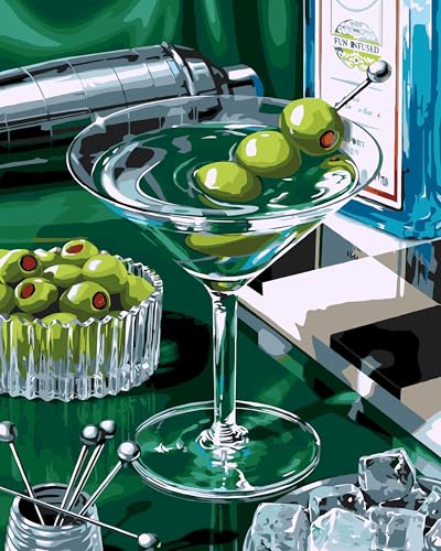 AuraDraw Cocktail Glass Paint by Numbers Kit for Adults Beginner - Painting by Numbers - DIY Acrylic Paint Kit for Home Wall Decor Without Frame 16X20 inch - color: TG008