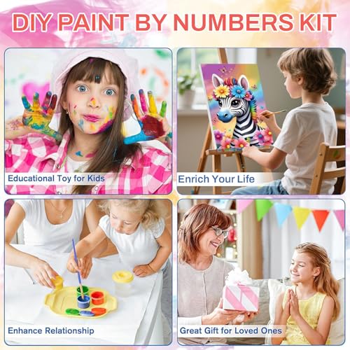WEMEON Zebra Paint by Numbers Kit for Kids with Frame and Easel, Easy Paint by Numbers Kits for Kids Ages 8-12, Small Painting by Number for Birthday Gift, Painting Party(8X12inch) - color: DAYH-0073-US(8X12inch)