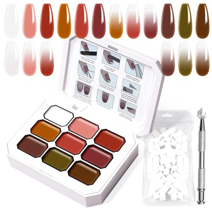 Gradient Painting Gel, 9 Colors Ombre Gel Nail Polish with 100Pcs Nail Sponges &Tweezers Sponging for Pigment Pat Aura Nails, French Manicure DIY Nail Art Ancient City - color: Ancient City set