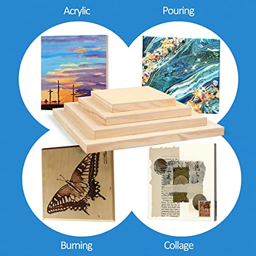 Falling in Art Unfinished Birch Wood Canvas Panels Kit, 8 Pack of 4 Sizes Studio 3/4’’ Deep Cradle Boards for Pouring Art, Crafts, Painting, and More - size: 6*6 8*8 10*10 12*12 2-Pack