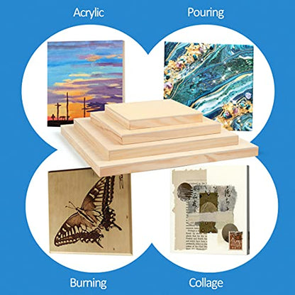 Falling in Art Unfinished Birch Wood Canvas Panels Kit, 8 Pack of 4 Sizes Studio 3/4’’ Deep Cradle Boards for Pouring Art, Crafts, Painting, and More - size: 6*6 8*8 10*10 12*12 2-Pack