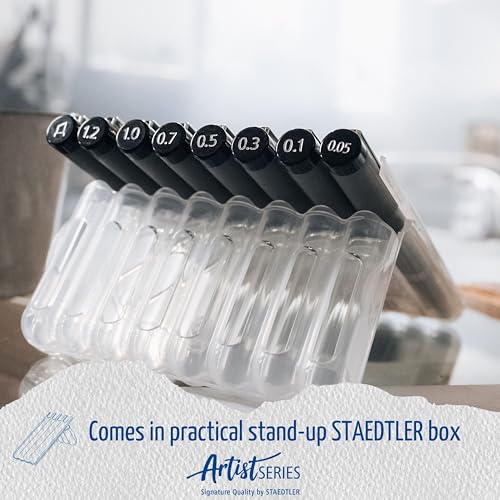 STAEDTLER 308 SB8 Pigment Liner Pens - Assorted Line Widths, Black (Set of 8)