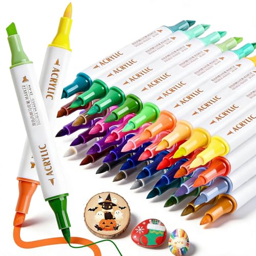 72 Colors Acrylic Paint Markers, 36 Pack Dual Tip Chisel & Fine Permanent Art Paint Pens Set, Coloring Markers for Adult Book Drawing, Rock, Stone, Fabric, Art Supplies Marker Kit for Illustration DIY - color: 36 Pack 72 Colors