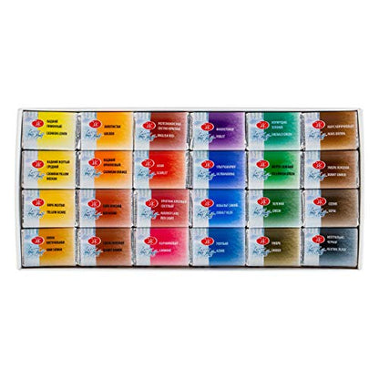 White Nights Professional Watercolor Leningrad Set 24 Full Pans 2.5ml Extra Fine Artist Grade Pigments Vibrant and Lightfast Colors in Portable Cardboard Box Art Supplies for Artists by Nevskaya Palitra