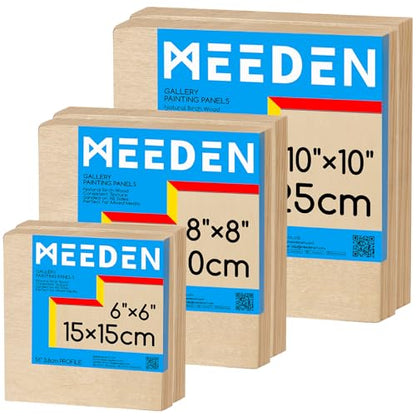 MEEDEN Unfinished Wood Canvas Kit: 1-1/2" Deep 6x6 8x8 10x10 Wooden Canvas Panel - 6 Pcs of Cradled Wood Art Boards for Pouring Art, Crafts, Painting - size: 6x6 8x8 10x10 - 6 Pack