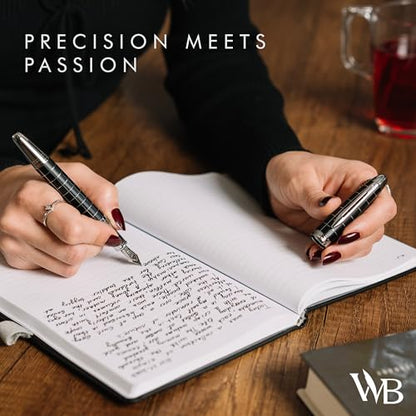 Wordsworth & Black Majesti Fountain Pen-(Checked), Luxury Case, Chrome Finish; Extra Fine Nib- Ink Cartridges, Refillable Ink Converter-Calligraphy Pen-Best Business Gift Set for Men & Women | Checked, Gift for Men Women, Chrome Finish, 18K German Iridium