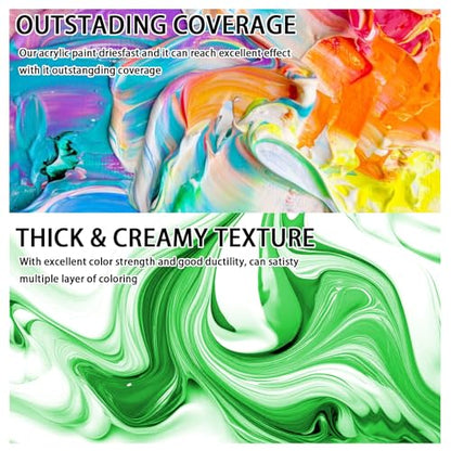 SNOWSUN Green Acrylic Paints, Large Bulk Heavy Body Acrylic Paint (42.4 oz, 1L) - Non Toxic Gloss Thick Art Paint for Multi-Surface, Ideal for Canvas Wood Ceramic Fabric and Leather, Stone Craft, for Artists & Beginners - color: green