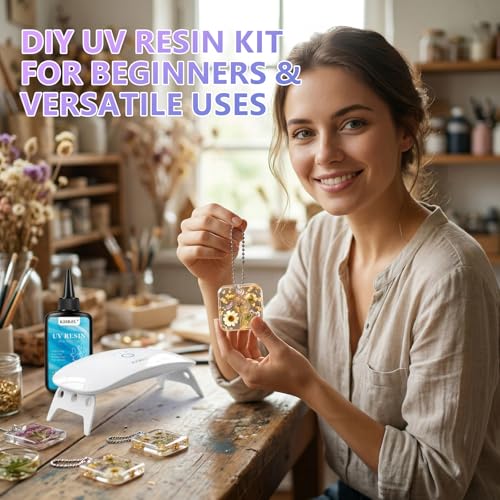 KISREL UV Resin Jewelry Making Kit, 200g Crystal Clear UV Resin Kit with Light - 22 LED UV Beads, Large UV Lamp Resina Starter Kit for Keychain, Earring, DIY Crafts - size: UV200g+22Lamp Beads