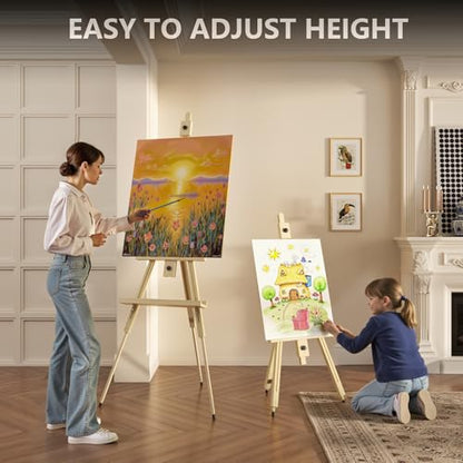 Tripod Portable Standing Wooden Easel for Painting | Adjustable Foldable Art Easel for Kids, Adults, Stuedent, Hold 1 or 2 Canvas up to 60'', Suitable for Sketching, Oil
