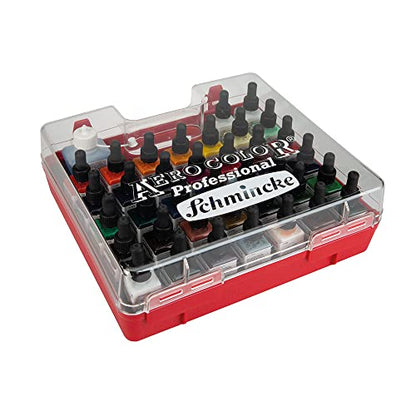 Schmincke - AERO COLOR Professional plastic case, 37 x 28 ml fine liquid acrylic colors + AERO CLEAN RAPID, 81 136 097, airbrush, acrylic painting, mixed media, acrylic ink. - size: 35.03 Fl Oz (Pack of 1)