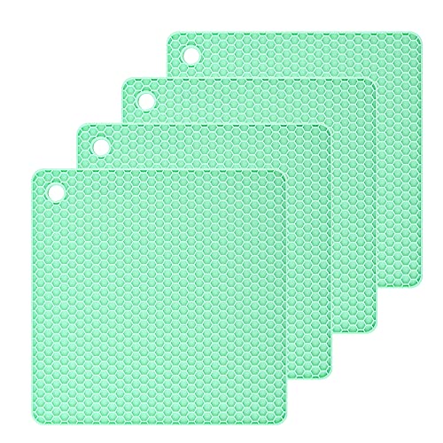 Silicone Trivets Mats Silicone Pot Mat for Countertop Trivet Pads Heat Resistant Table Placemats 4 Pack,Size:7.5x7.5 Inch, Shape: Square (Mint Green) - color: L: Mint Green