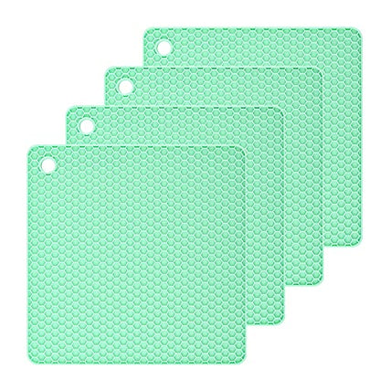 Silicone Trivets Mats Silicone Pot Mat for Countertop Trivet Pads Heat Resistant Table Placemats 4 Pack,Size:7.5x7.5 Inch, Shape: Square (Mint Green) - color: L: Mint Green