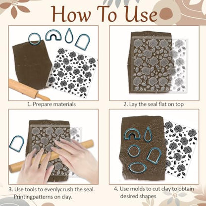 CHGCRAFT Hydrangea Texture Polymer Clay Texture Sheets Flowers Leaves Pattern Silicone Texture Stamp Clay Modeling Pattern Pad Texture Sheets for Polymer Clay Making Earrings Jewelry - style: Hydrangea
