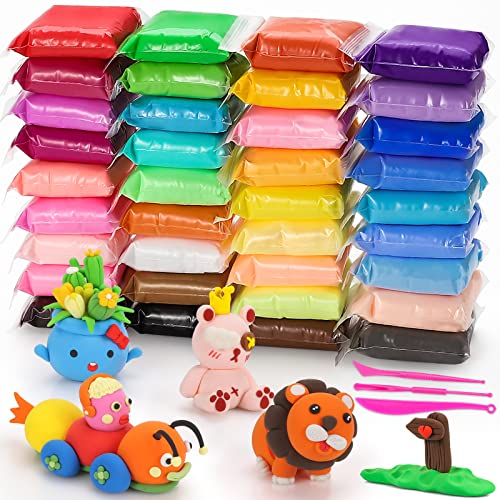Air Dry Clay Kit for Kids – 36 Colors Non-Toxic Soft Modeling Clay Set with 3 Sculpting Tools, DIY Arts & Crafts Supplies, Ideal Gift for Birthday, Christmas, Halloween (Ages 3+) - color: 36 Colors