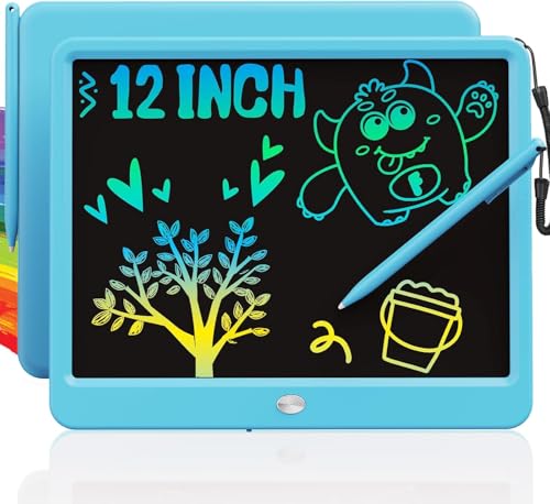 TEKFUN 12 Inch LCD Writing Tablet for Kids, Coloring Drawing Pad, Mess Free Doodle Board, Airplane Travel Toys for Boys and Toddlers, Road Trip Essentials, Gifts for 3 4 5 6 7 8 Year Old Girls(Blue) - color: Blue, size: 12 inch