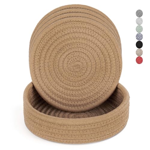 Trivets for Hot Dishes, Pots and Pans, Hot Pads with Storage Basket, Pot Holders for Kitchen, Heat Resistant Mat Protect Counter Home Essentials, Farmhouse Decor (Khaki 4 PCS) - color: Khaki