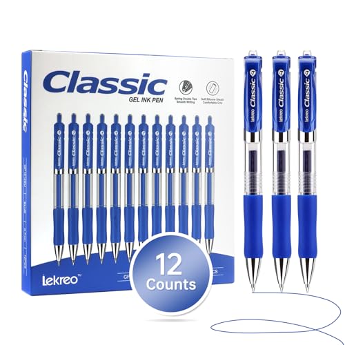 Classic Retractable Gel Roller Pens, 0.7mm Fine Point, Blue Ink (Blue Ink - 12 Packs) - color: Blue Ink - 12 Packs