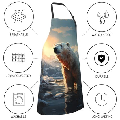 Prancing Brown Horse Heavy Duty Waterproof Apron with Pockets for AdultsResistant Grilling, Gardening, Painting - color: Polar Bear in Winter