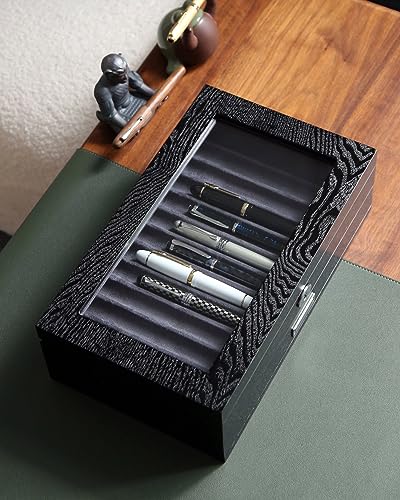 Wood Pen Storage Organizer with 24 Slots, Display Box for Men Gifts, Glass Window Finish, Dark Gray Velvet - color: black 24 slots, gray velvet