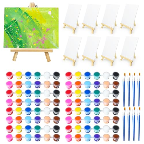 8 Set Mini Acrylic Paint Set, Mini Canvas Painting Kit, Small Canvas with Easel, Acrylic Paints,Brush, Minis Easel with Canvases for Kids Adults Classroom Birthday Painting Party (6 x 8Inch) - color: 6 x 8Inch