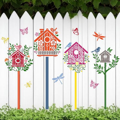 Garden Fence Stencils for Outdoor Large Bird House Stencils for Walls Reusable Drawing Stencil for Painting on Wood Fence Room Wall Window Glass - style: Bird House