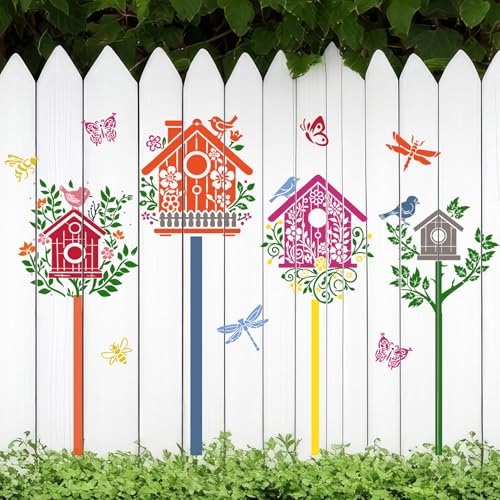 Garden Fence Stencils for Outdoor Large Bird House Stencils for Walls Reusable Drawing Stencil for Painting on Wood Fence Room Wall Window Glass - style: Bird House