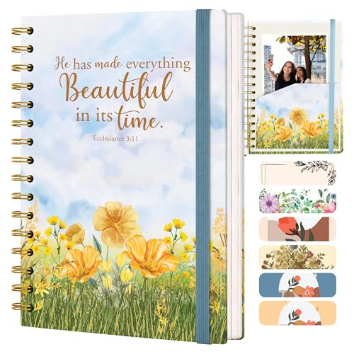 Hardcover Blank Christian Notebook – 140 Pages – Eccles. 3:11 | Lined Pages with Bible Verse Cover – Inspirational Writing Spiral Notebook for Bible Study and Prayer, Ecclesiastes 3:11 - color: Light Blue
