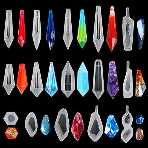 Suhome Crystal Resin Molds,15 PCS Silicone Molds for Resin, Pendulum Resin Pendant Molds for Making Necklace, UV - color: Pendant
