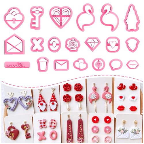 KEOKER Valentines Day Polymer Clay Cutters, Valentines Polymer Clay Cutters for Earrings Making, 20 Shapes Valentines Earring Clay Cutters, Heart Clay Cutters for Polymer Clay Jewelry (ALL2) - color: ALL2