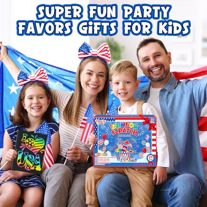 Party Favors for Kids: 24 Pack 4th of July Rainbow Scratch Art Notebook Classroom Supplies Bulk for Girls Boys Goodie Bags Stuffers, Independence Day Party Gift Kid Crafts - style: 24 Pack Independence Day