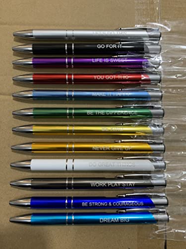 PASISIBICK 12 Pieces Inspirational Motivational Quote Ballpoint Pens Gifts Encouraging Metal Writing Pen for Students Coworkers Teacher Bosses, 12 Colors - color: 12 Metal Pens - Inspirational