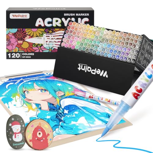 WePaint 120 Colors Acrylic Paint Markers, Professional Acrylic Markers Soft Brush Tip Set, Waterproof Paint Pens for DIY Art & Crafts -Fabric, Wood, Glass, Ceramic, Decoration, Art Supplies, Gift Idea - color: 120 Colors