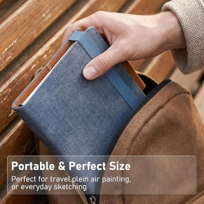 Watercolor Sketchbook A5 (8.3" x 5.8"), 24 Sheets 100% Cotton Cold Press 300GSM 140LB, Refillable Paper with Dual-Sided Consistent Texture, for Watercolor, Gouache, Acrylic & Mixed Media - color: Blue