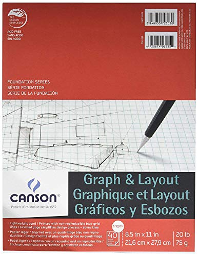 Canson Artist Series Graph and Layout Paper, 8 by 8 Blue Grid, Foldover Pad, 8.5x11 inches, 40 Sheets (20lb/75g) - Artist Paper for Adults and Students - Colored Pencil, Marker, Ink, Pen - style: 8.5" x 11" 8/8 Grid