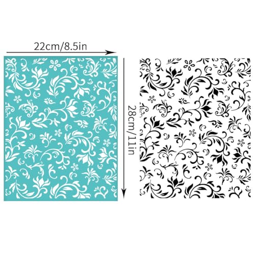 2 Pcs Flower Borders Silkscreen Stencil, Reusable Self-Adhesive Silk Screen Printing Plants Pattern Mesh Transfers Stencil for Painting on Wood Fabric DIY T-Shirt, 8.7x11 Inches - style: Plants