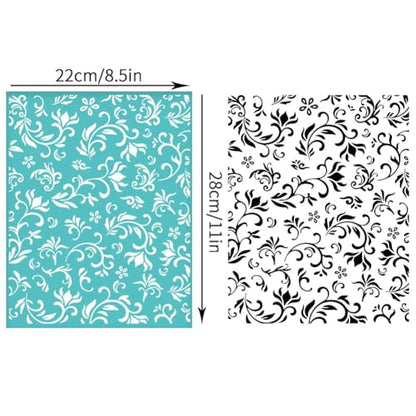 2 Pcs Flower Borders Silkscreen Stencil, Reusable Self-Adhesive Silk Screen Printing Plants Pattern Mesh Transfers Stencil for Painting on Wood Fabric DIY T-Shirt, 8.7x11 Inches - style: Plants