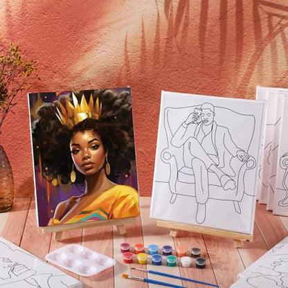 Zhanmai 72 Pcs 12 Sets Sip and Paint Kit Pre Drawn Canvas for Painting 8" x 10" Paint Party Canvas Painting Pre Printed Canvases for Party Favor DIY Virtual Adult's Date Night(Fashionable Couple) - style: Fashionable Couple